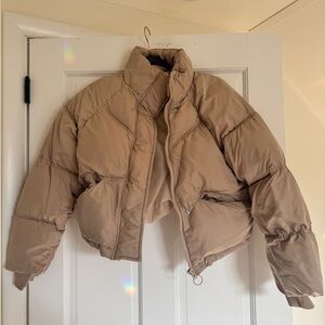 Topshop Tan Cropped Puffer Jacket